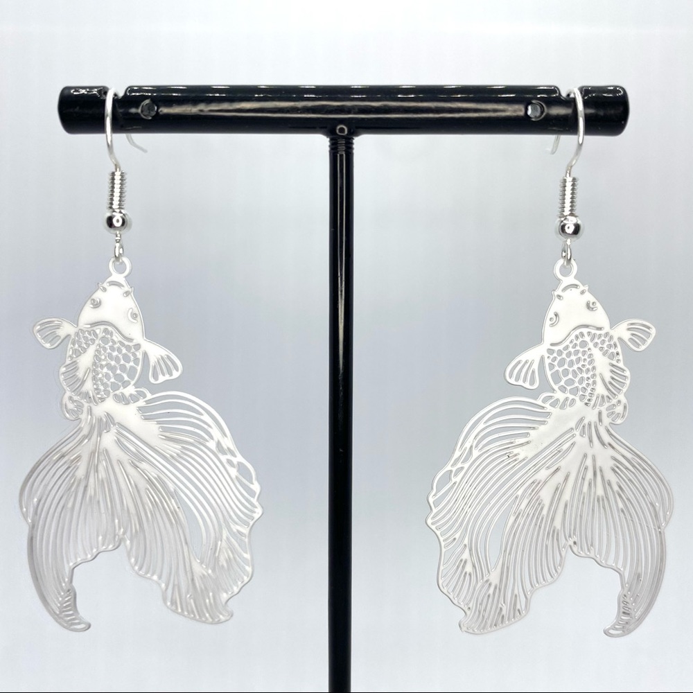 White goldfish koi earrings